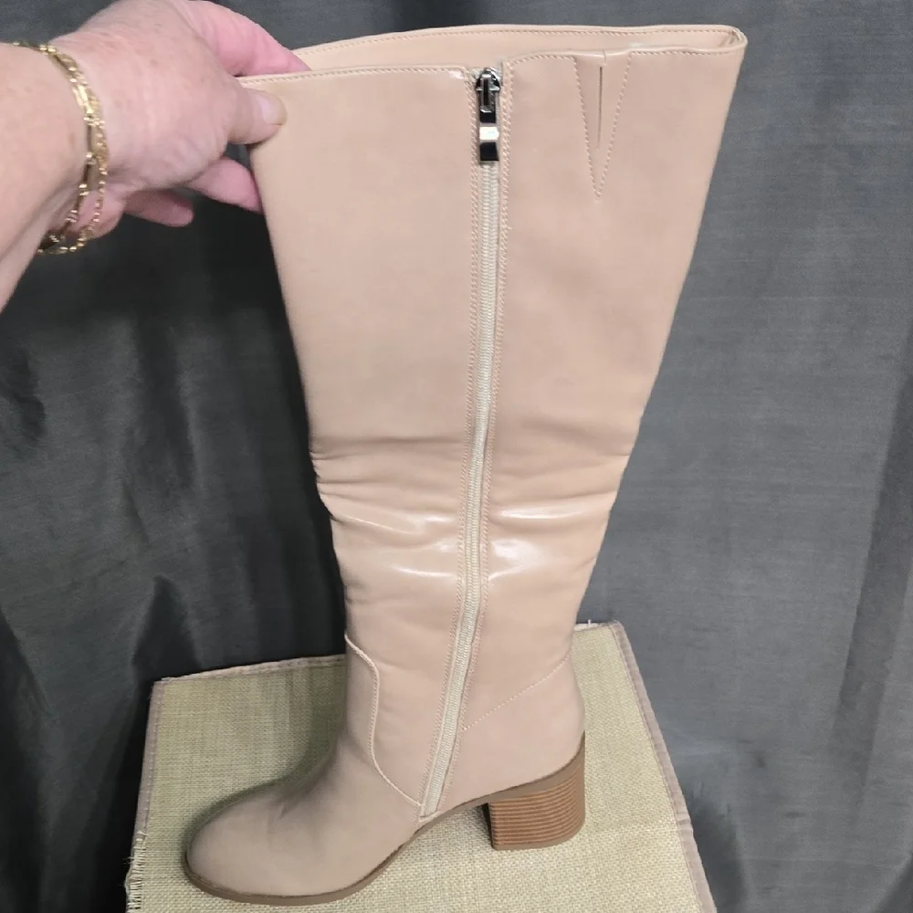 Journee Collection Over-the-Knee Block Heel Boots in Beige
